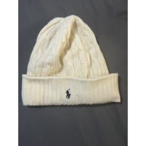 Polo Ralph Lauren Wool Cashmere Cable Knit Beanie Hat Cream Ivory OS
